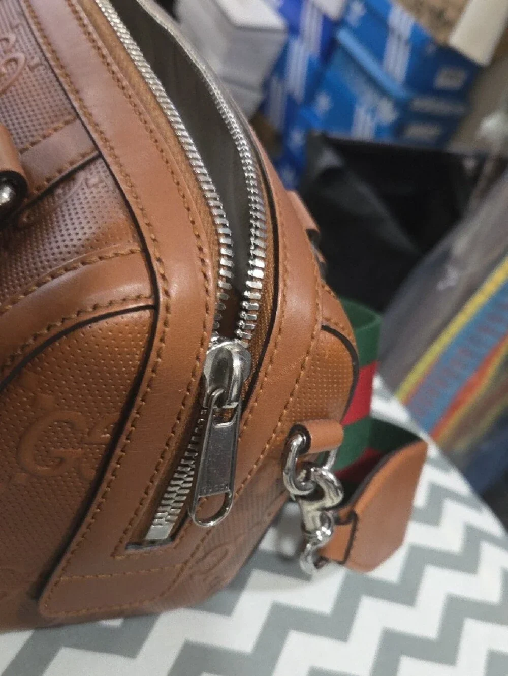 Gucci Brown Embossed Leather Handbag... 100% AUTHENTIC